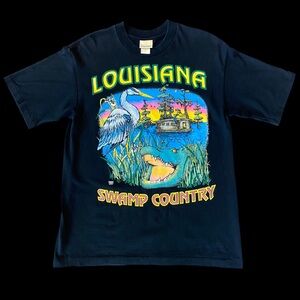 VTG 90s St. John’s Bay Louisiana Swamp Country Wild Nature Tee Shirt Black Sz M